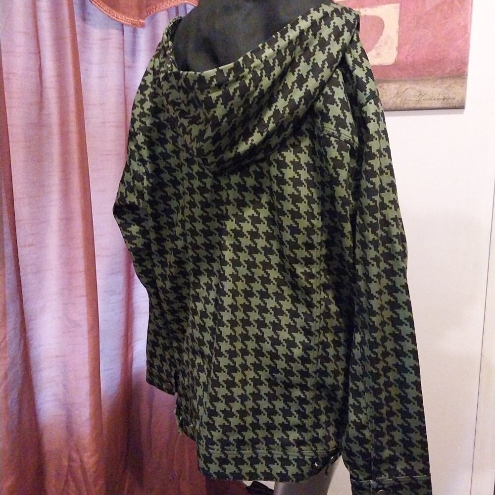 Ivy Park Adidas Hooded Twill Heavyweight Jacket Wild Pine Black Hound's-tooth - Picture 3 of 12